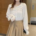 Bell-sleeve Collar Lace Trim Blouse
