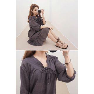 Tie-front Ruffle-hem Dress