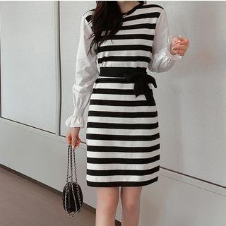 Long-sleeve Ribbon Knit Dress