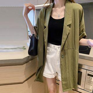 Elbow-sleeve Plain Double-pocket Blazer