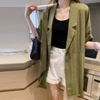 Elbow-sleeve Plain Double-pocket Blazer