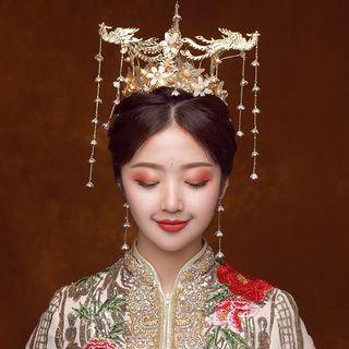 Wedding Set: Phoenix Headpiece + Dangle Earring As Shown In Figure - One Size