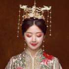 Wedding Set: Phoenix Headpiece + Dangle Earring As Shown In Figure - One Size