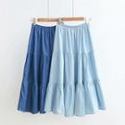 Denim High Waist Midi A-line Skirt