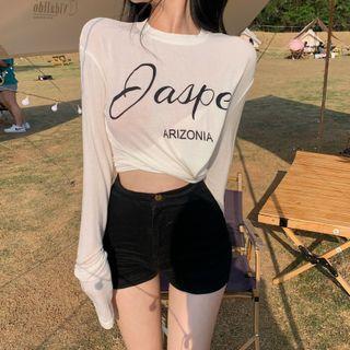 Long-sleeve Lettering Tied Cropped T-shirt