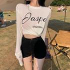 Long-sleeve Lettering Tied Cropped T-shirt
