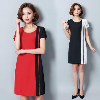 Short Sleeve Color Block A-line Dress
