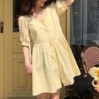 Elbow-sleeve A-line Dress Light Yellow - One Size