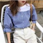 Mock Two-piece Elbow-sleeve Pinstriped Blouse
