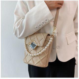 Faux Pearl Top Handle Bucket Bag
