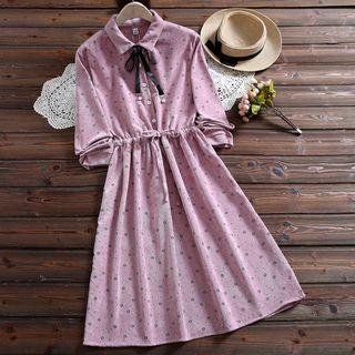Floral Print Corduroy Midi A-line Dress
