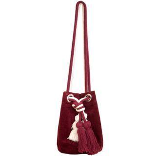 Tasselled Corduroy Bag Wine Red - One Size