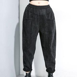 Corduroy Harem Pants Fleece Lining - Black - One Size
