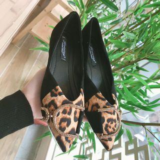 Leopard Print Panel Pointed Toe Flats