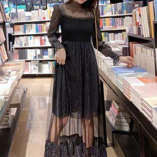 Ruched Panel Glitter Maxi Dress