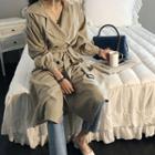 Balloon-sleeve Long Trench Coat With Belt