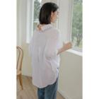 3/4-sleeve Lace-up Back Blouse White - One Size