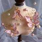 Set: Wedding Faux Pearl Butterfly Hair Clip Set Of 3 - Pink - One Size