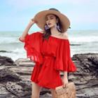 Elbow-sleeve Ruffle Romper