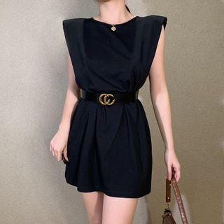 Sleeveless Open-back Chain-accent Mini Shift Dress