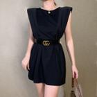 Sleeveless Open-back Chain-accent Mini Shift Dress