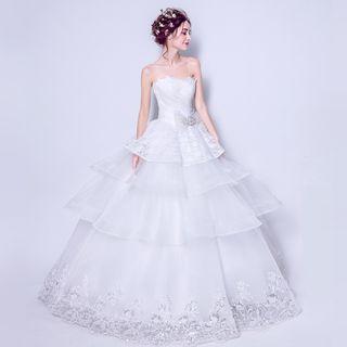 Strapless Embellished Layered Wedding Dress