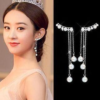 Faux Pearl Fringed Earring White Faux Pearl - Silver - One Size