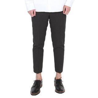 Plus Size Band-waist Pinstriped Pants