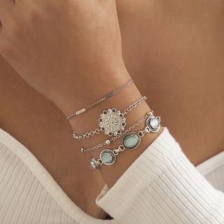 Set Of 4: Faux Cat Eye Stone / Alloy Bracelet (various Designs) 3299 - Set Of 4 - Silver - One Size