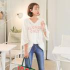 V-neck Lettering Distressed T-shirt