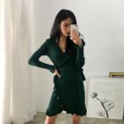 Frilled Knit Surplice-wrap Dress