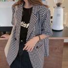 Elbow-sleeve Gingham Double-breasted Blazer