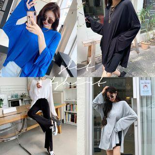 Deep-slit Oversized Long T-shirt