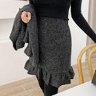 M Lange Tweed Ruffled Miniskirt