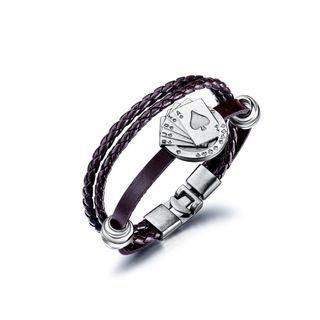 Fashion Creative Poker Multilayer Brown Leather Bracelet Silver - One Size