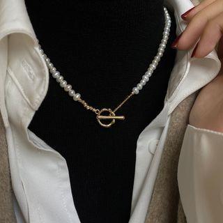 Geometric Freshwater Pearl Alloy Choker