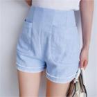 High-waist Fringed-hem Linen Shorts