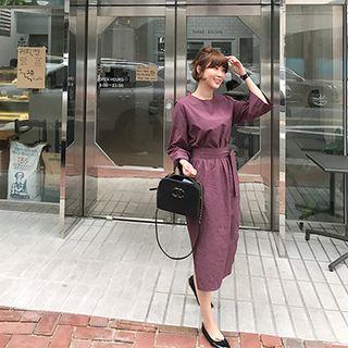 3/4-sleeve Midi Dress With Sash
