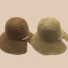 Beaded Trim Slit-side Straw Bucket Hat