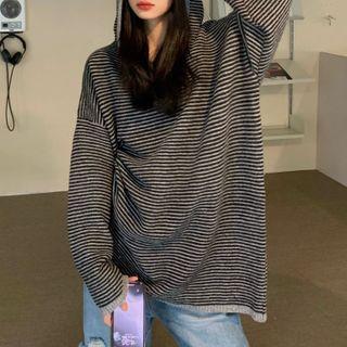 Hood Striped Knit Top Stripe - One Size