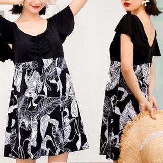 Puff-sleeve Flora Print Swim Dress