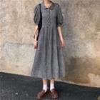 Puff-sleeve A-line Midi Dress Ash Gray - One Size