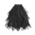 Asymmetrical Midi Mesh Skirt Black - One Size