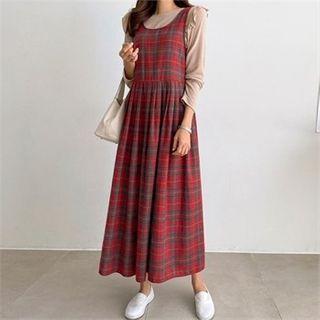 Tie-back Plaid Jumper Dress