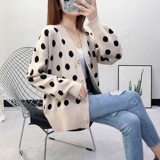 Long-sleeve Polka Dot Knit Cardigan