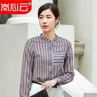Band Collar Stripe Shirt / Dress Pants / Set