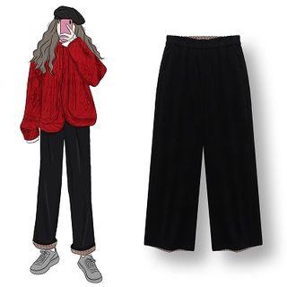Corduroy Wide Leg Pants Black - One Size