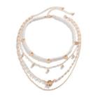 Set: Faux Pearl Necklace + Chain Necklace Set - Gold - One Size
