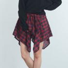Lace-up Asymmetric Plaid A-line Skirt