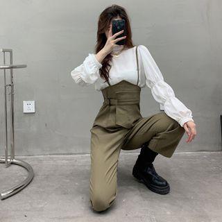 Shirred Blouse / Asymmetric Jumper Pants